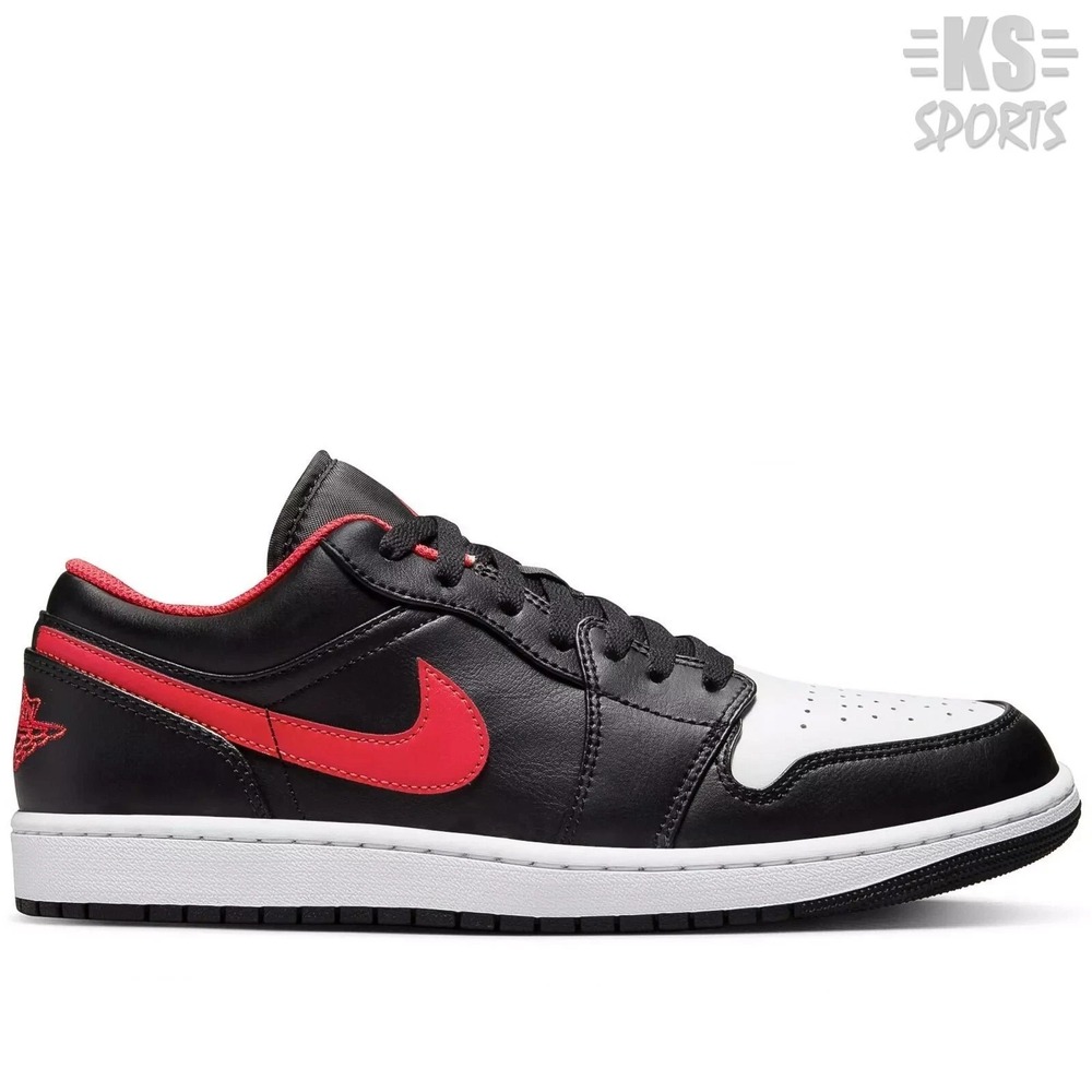 Men's Size 8.5 - Air Jordan 1 Low 'White Toe' Black Fire Red Shoes 553558-063